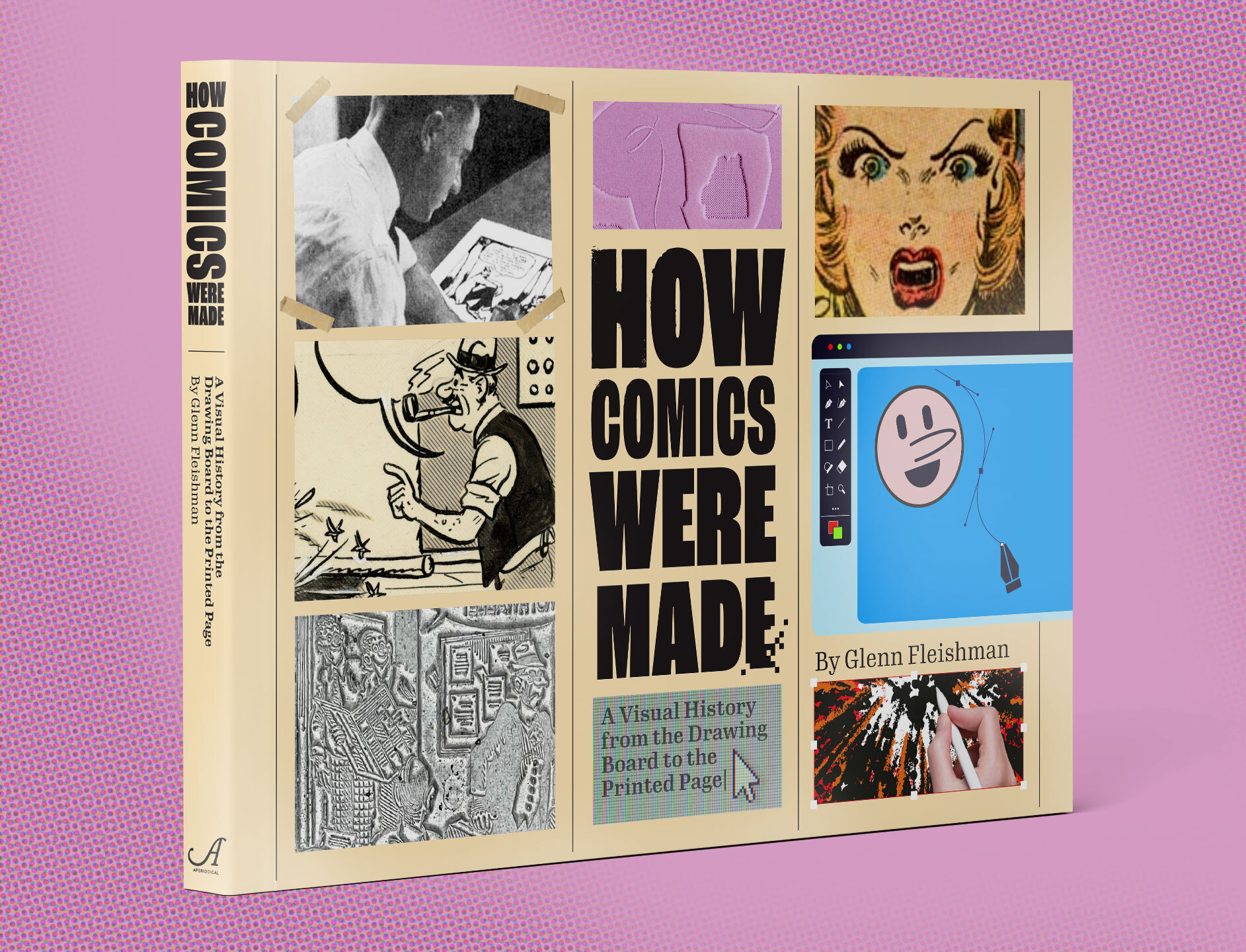 Preliminary cover of <i>How Comics Were Made</i>, designed by Mark Kaufman